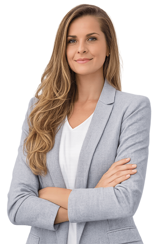 Priscila Paola Wildner, nutricionista, sorrindo com blazer cinza